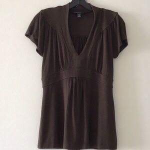 BR Brown V-Neck Peplum Top Sz S